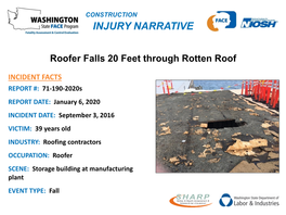 Roofer Falls 20 Feet Through Rotten Roof