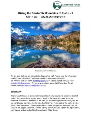 Hiking the Sawtooth Mountains of Idaho - 1 July 17, 2021 – July 28, 2021 (Trip# 2153)