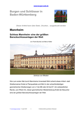 Schloss Mannheim- Eine Der Größten Barockschlossanlagen Der Welt