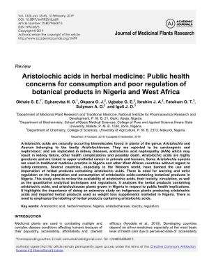 Aristolochic Acids in Herbal Medicine: Public Health Concerns for Consumption and Poor Regulation of Botanical Products in Nigeria and West Africa