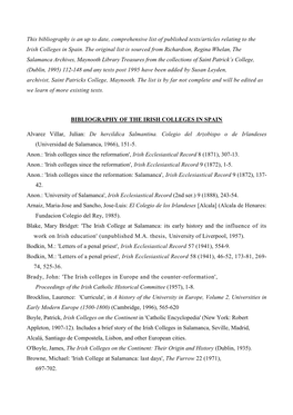 Bibliography Irish Colleges in Spain