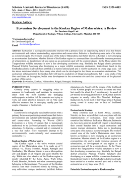 Ecotourism Development in the Konkan Region of Maharashtra: a Review Dr