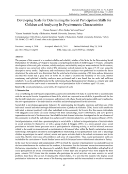 Developing Scale for Determining the Social Participation Skills for Children and Analyzing Its Psychometric Characteristics