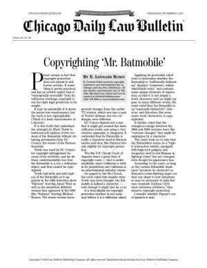 Copyrighting 'Mr. Batmobile'