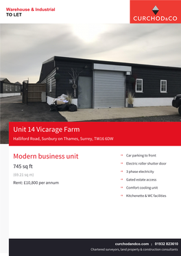 Unit 14 Vicarage Farm Modern Business Unit