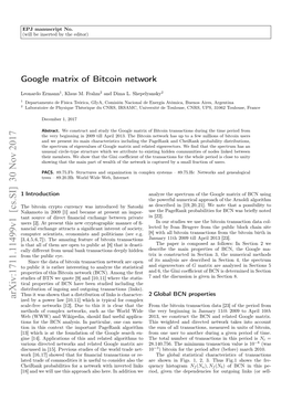 Arxiv:1711.11499V1 [Cs.SI] 30 Nov 2017 Ized by a Power Law [10,11] Which Is Typical for Complex Scale-Free Networks [12]