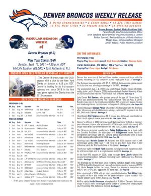 Denver Broncos Weekly Release Notes
