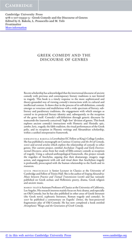 Greek Comedy and the Discourse of Genres Edited by E