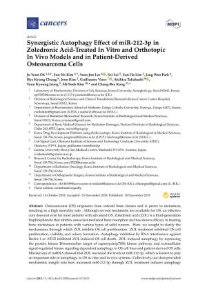 Synergistic Autophagy Effect of Mir-212-3P in Zoledronic Acid