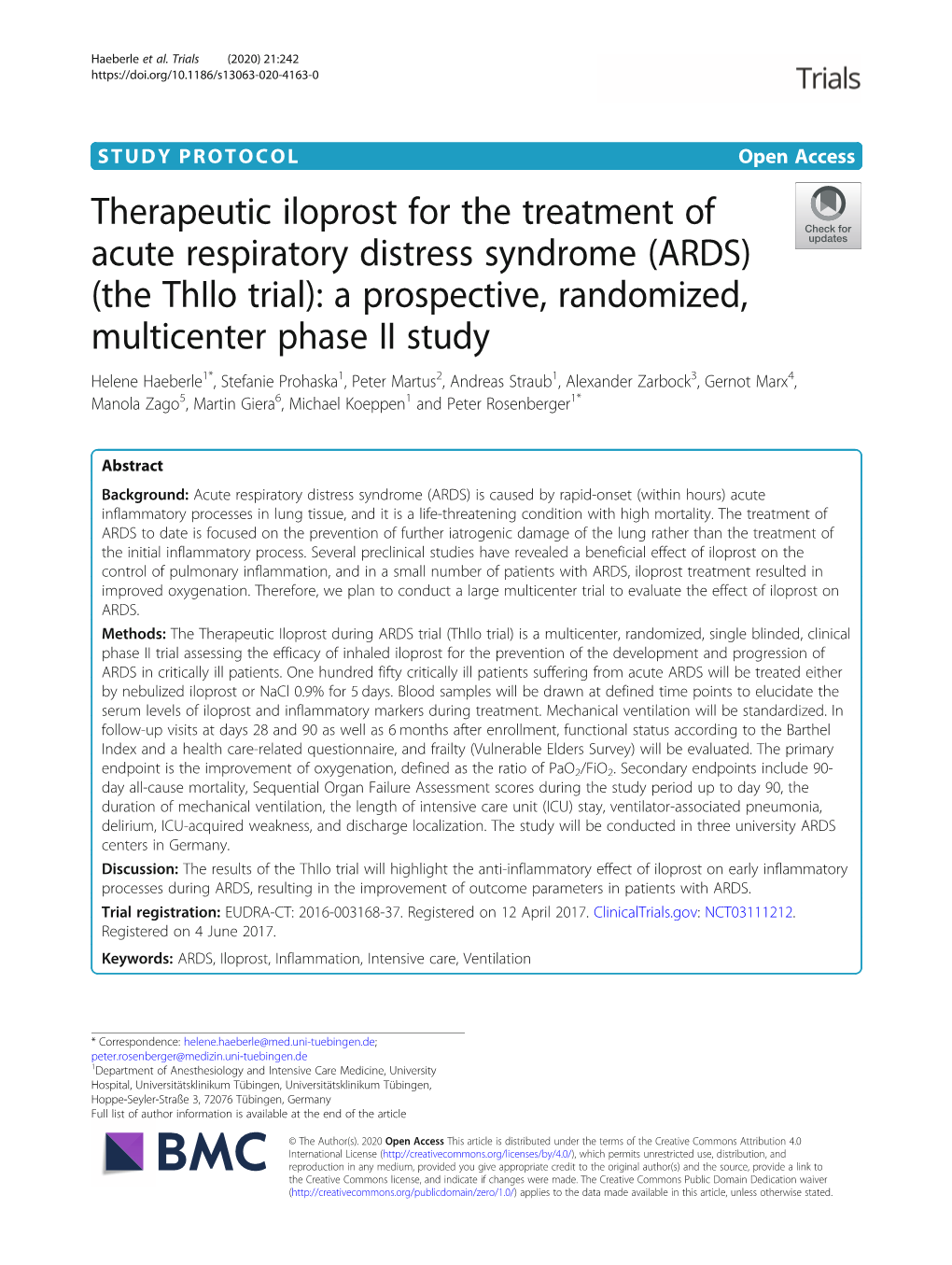 Therapeutic Iloprost for the Treatment of Acute Respiratory Distress Syndrome