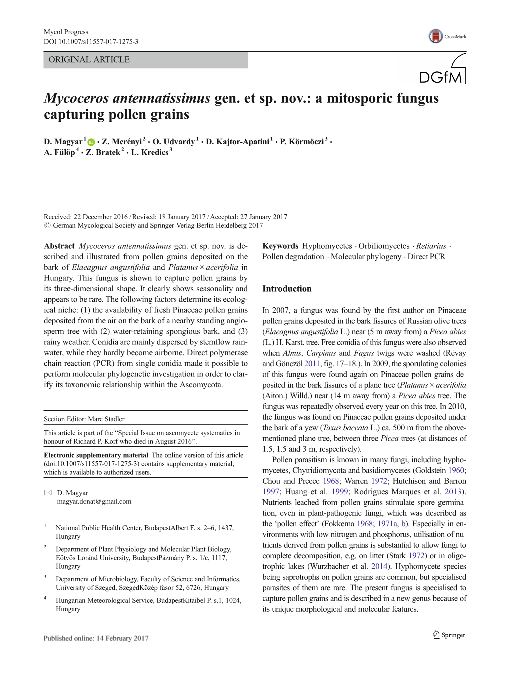 A Mitosporic Fungus Capturing Pollen Grains