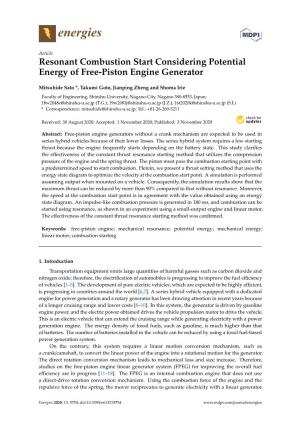 Resonant Combustion Start Considering Potential Energy of Free-Piston Engine Generator