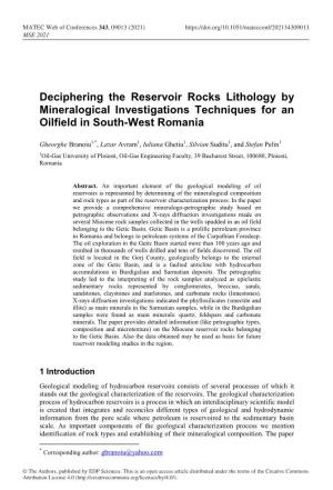 Deciphering the Reservoir Rocks Lithology by Mineralogical Investigations Techniques for an Oilfield in South-West Romania