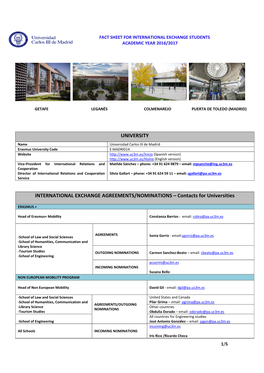 Fact Sheet for International Exchange Students Academic Year 2016/2017