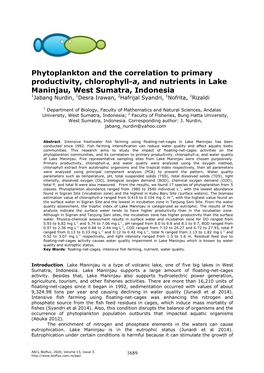 Phytoplankton and the Correlation to Primary Productivity, Chlorophyll-A