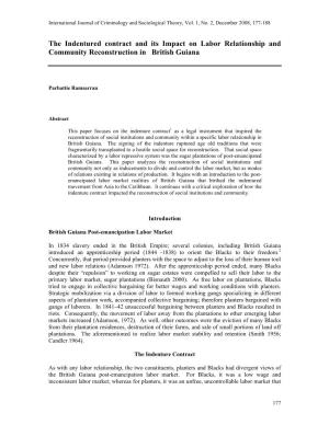 The Indentured Contract and Its Impact on Labor Relationship and Community Reconstruction in British Guiana