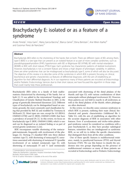 Brachydactyly E: Isolated Or As a Feature of a Syndrome