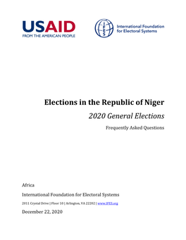 IFES Faqs Elections in the Republic of Niger: 2020 General Elections