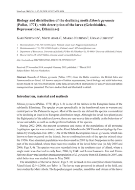 Biology and Distribution of the Declining Moth Ethmia Pyrausta (Pallas, 1771), with Description of the Larva (Gelechioidea, Depressariidae, Ethmiinae)