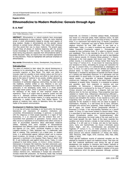 Ethnomedicine to Modern Medicine: Genesis Through Ages