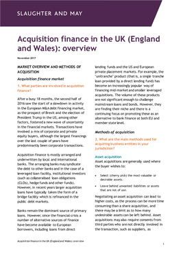 Acquisition Finance in the UK (England and Wales): Overview