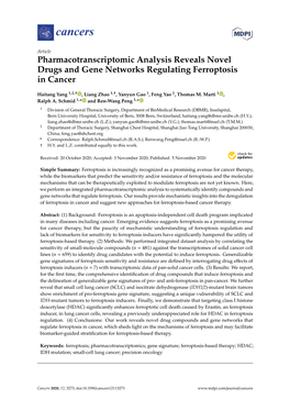 Pharmacotranscriptomic Analysis Reveals Novel Drugs and Gene Networks Regulating Ferroptosis in Cancer