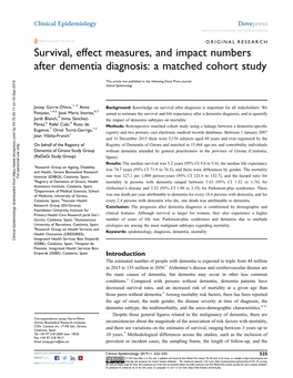 Survival, Effect Measures, and Impact Numbers After Dementia Diagnosis: a Matched Cohort Study