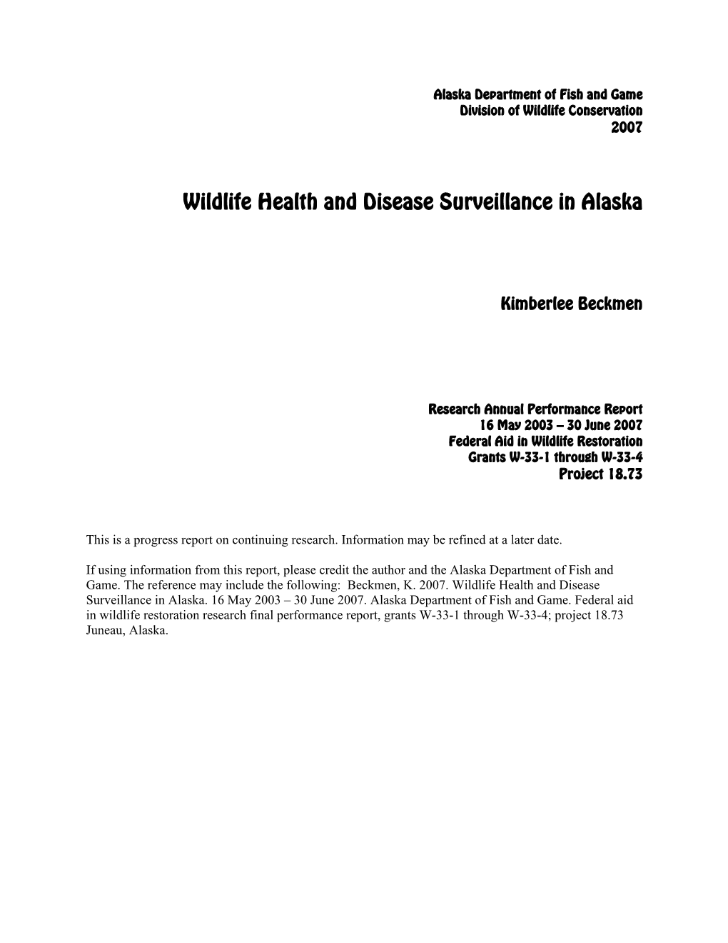 Wildlife Health and Disease Surveillance in Alaska