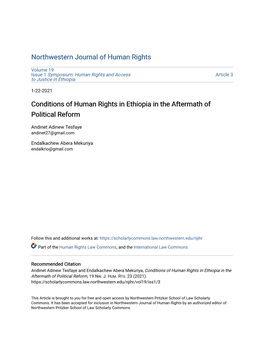 Conditions of Human Rights in Ethiopia in the Aftermath of Political Reform