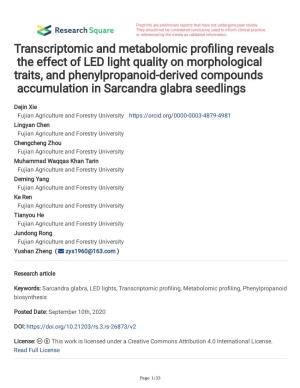 Transcriptomic and Metabolomic Pro Ling Reveals the Effect of LED Light