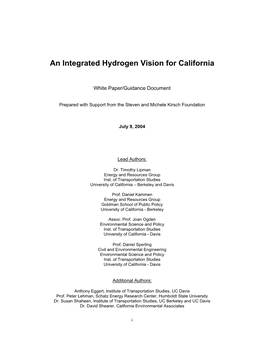 An Integrated Hydrogen Vision for California