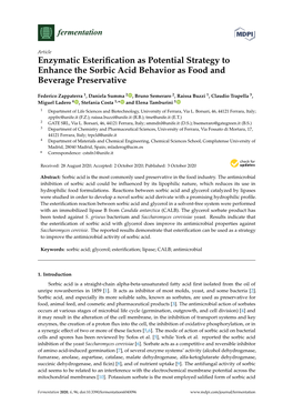 Enzymatic Esterification As Potential Strategy to Enhance the Sorbic Acid Behavior As Food and Beverage Preservative