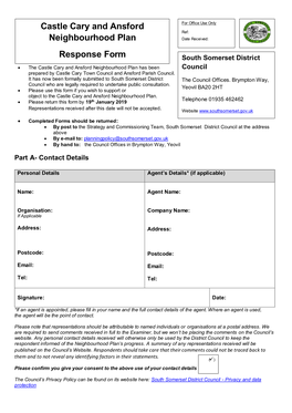 Castle Cary and Ansford Neighbourhood Plan Response Form
