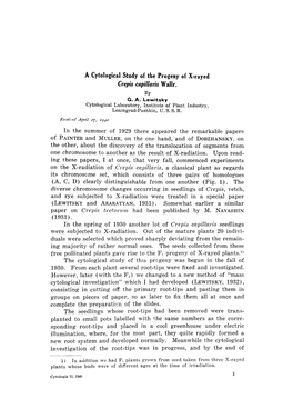 A Cytological Study of the Progeny of X-Rayed Crepis Capillaris Wallr. by G