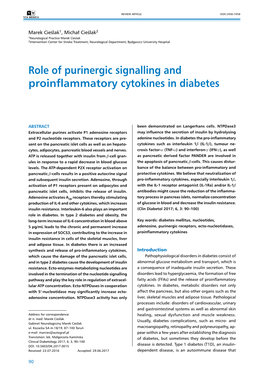 Role of Purinergic Signalling and Proinflammatory Cytokines in Diabetes