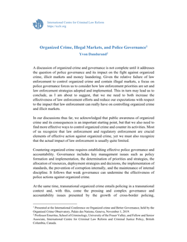 Organized Crime, Illegal Markets, and Police Governance1 Yvon Dandurand2