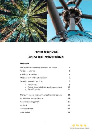 Annual Report 2018 Jane Goodall Institute Belgium