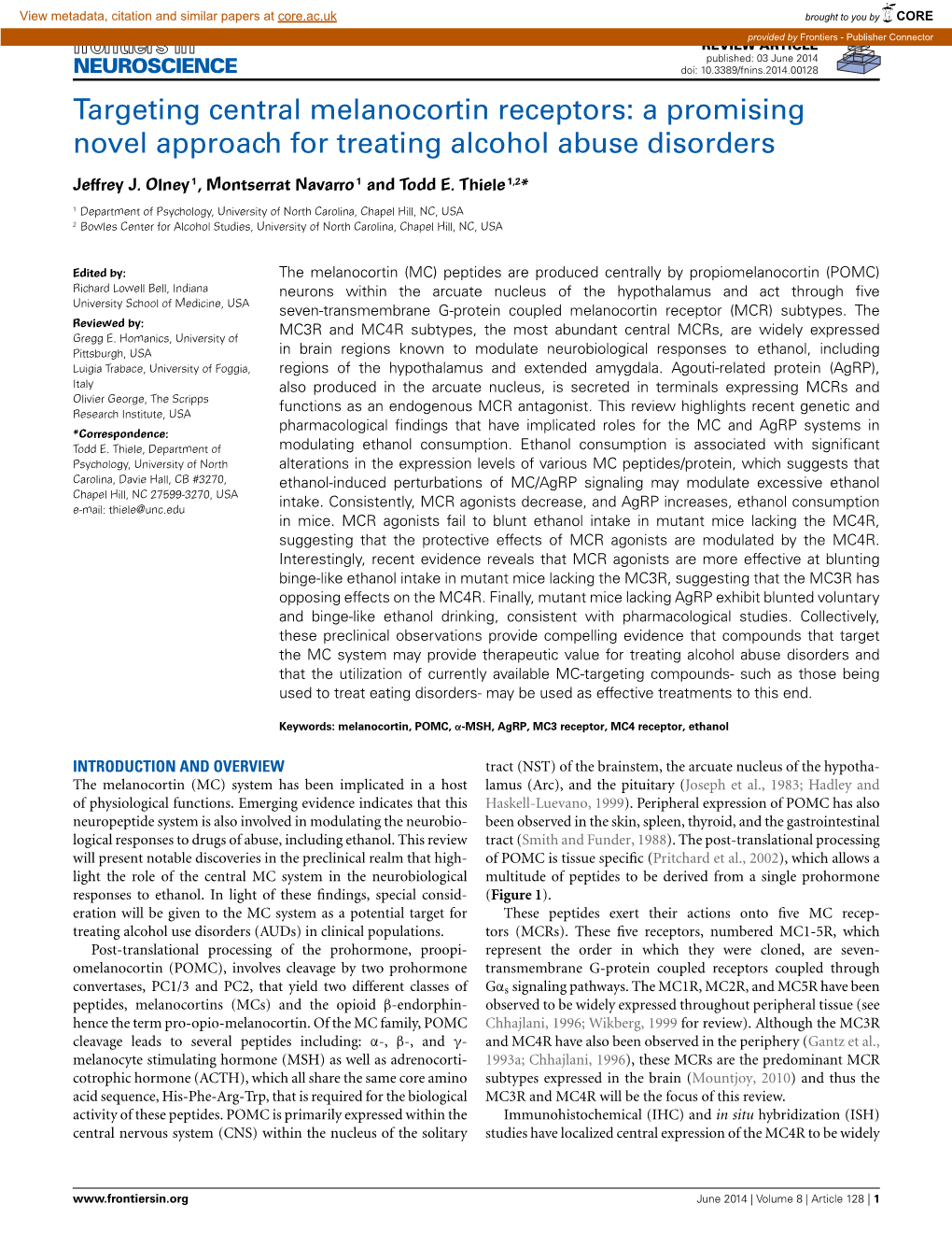 Targeting Central Melanocortin Receptors: a Promising Novel Approach for Treating Alcohol Abuse Disorders