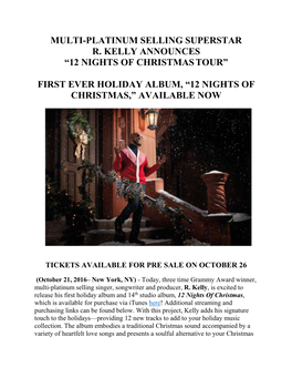 Multi-Platinum Selling Superstar R. Kelly Announces “12 Nights of Christmas Tour”