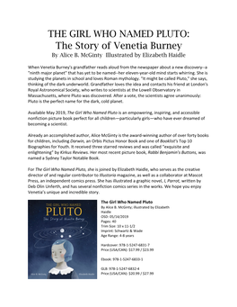 THE GIRL WHO NAMED PLUTO: the Story of Venetia Burney by Alice B