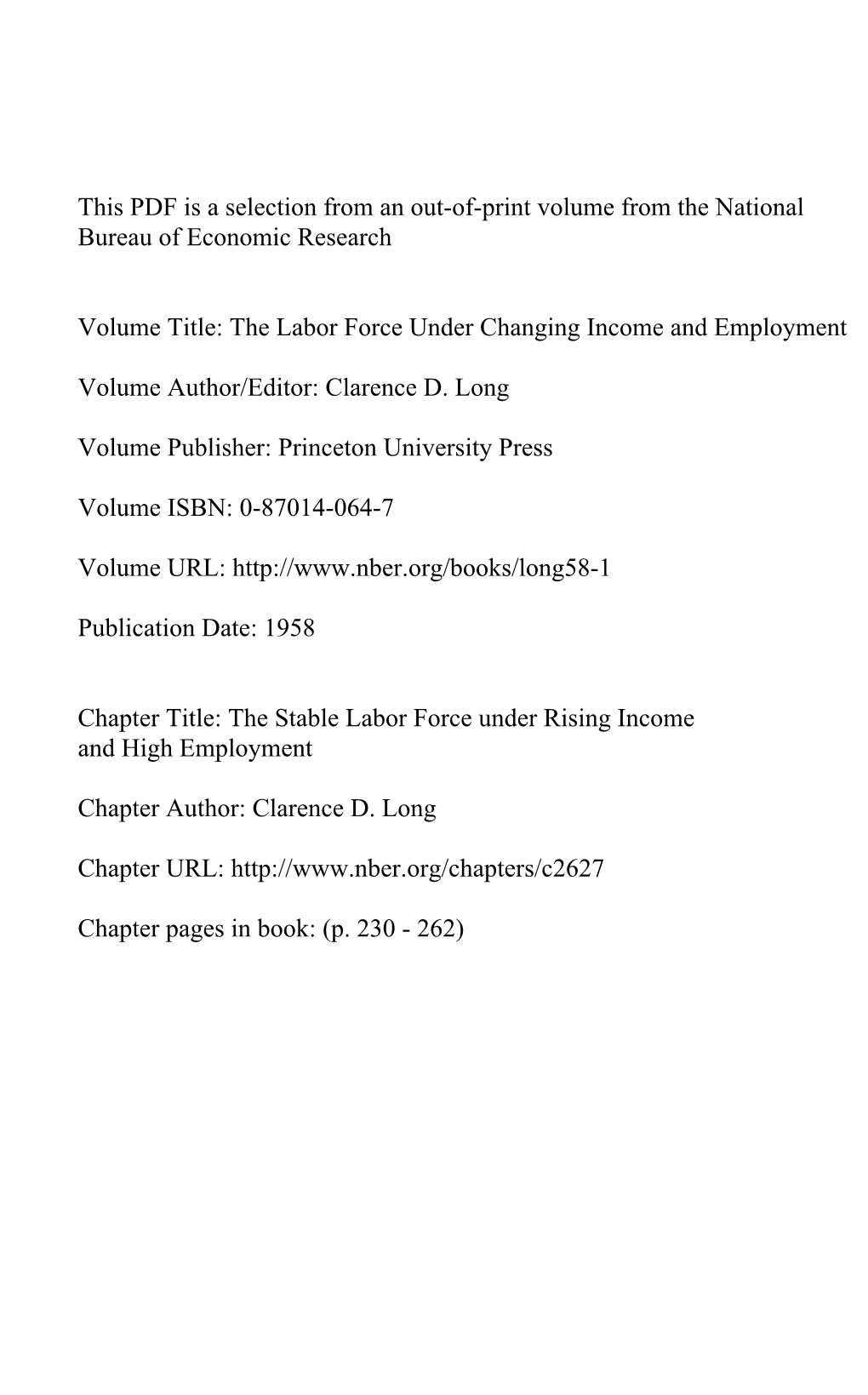 The Stable Labor Force Under Rising Income and High Employment