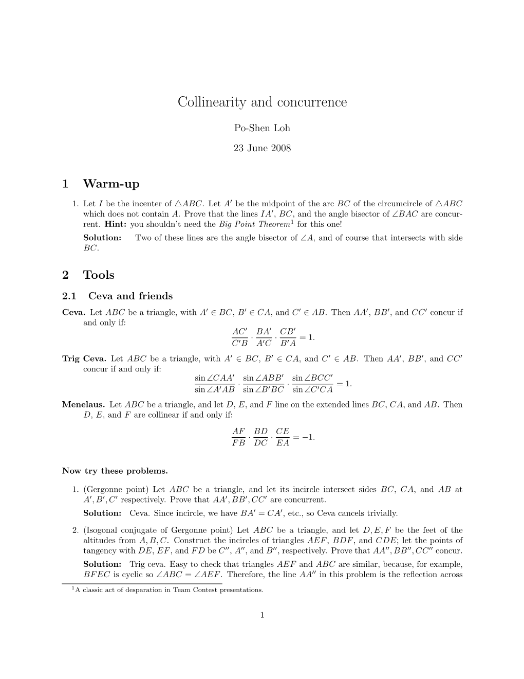 Collinearity and Concurrence