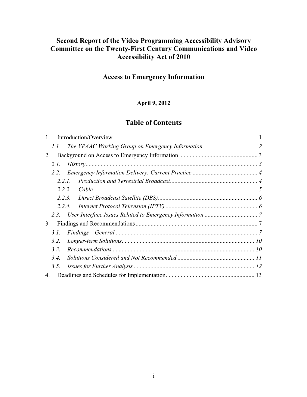 Second Report of the Video Programming Accessibility Advisory Committee on the Twenty-First Century Communications and Video Accessibility Act of 2010