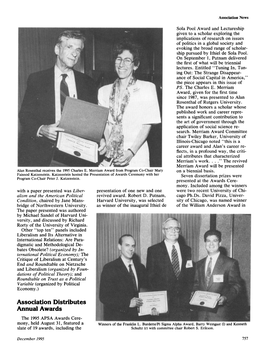 Association Distributes Annual Awards the 1995 APSA Awards Cere- Mony, Held August 31, Featured a Winners of the Franklin L