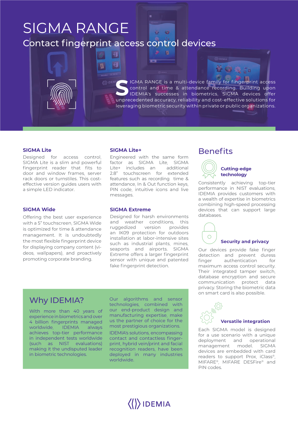 SIGMA RANGE Contact Fingerprint Access Control Devices