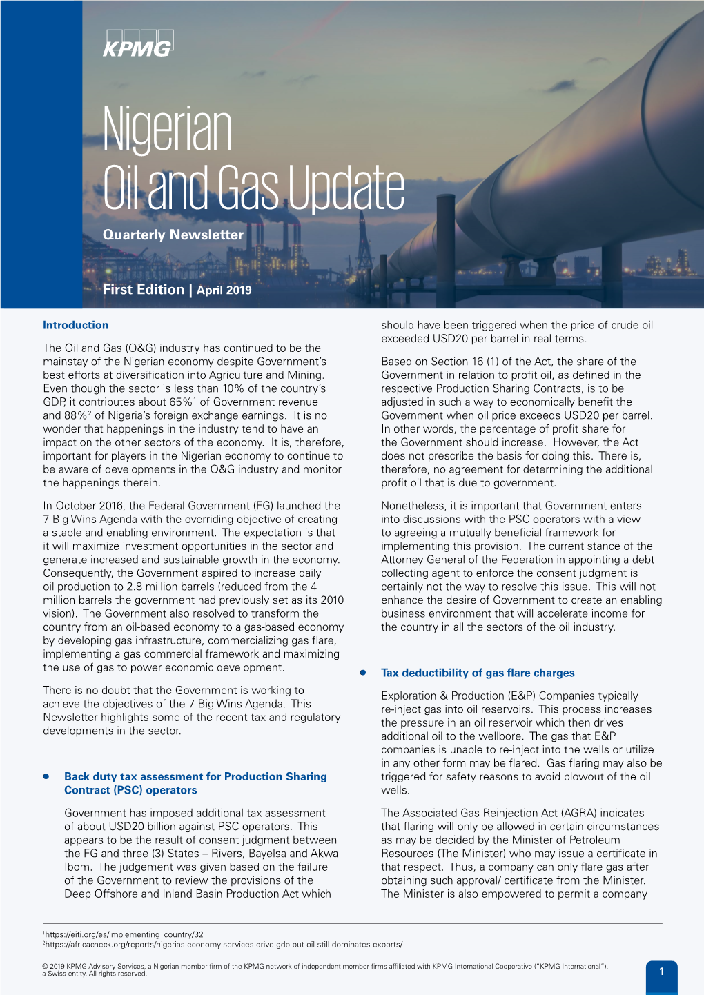 Nigerian Oil and Gas Update Quarterly Newsletter