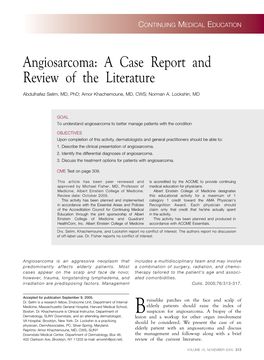 Angiosarcoma: a Case Report and Review of the Literature