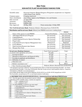 New York Non-Native Plant Invasiveness Ranking Form