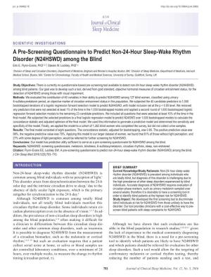 A Pre-Screening Questionnaire to Predict Non-24-Hour Sleep-Wake Rhythm Disorder (N24HSWD) Among the Blind Erin E