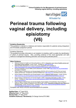 Perineal Trauma Following Vaginal Delivery, Including Episiotomy (V6)